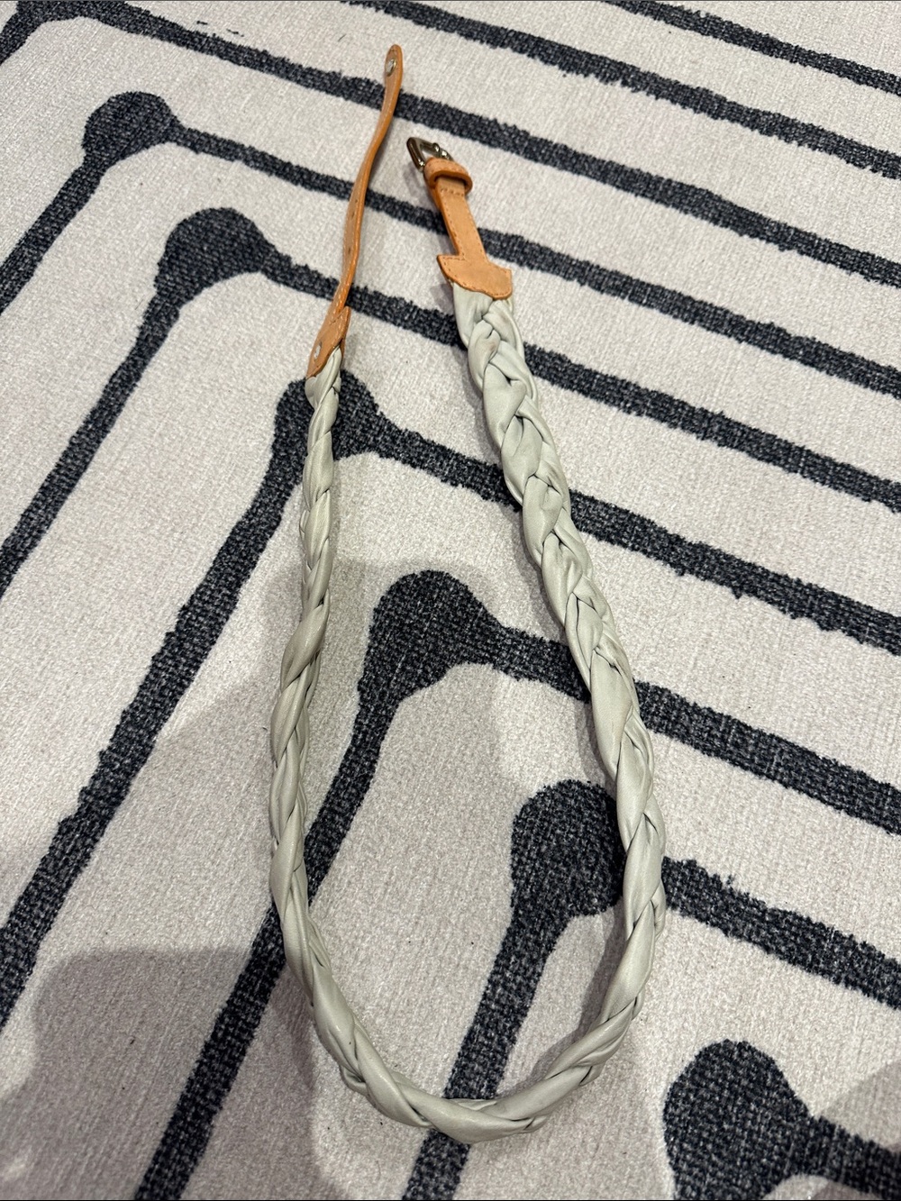 Maria Filo Braided Leather Belt in Light Gray with Tan Accents